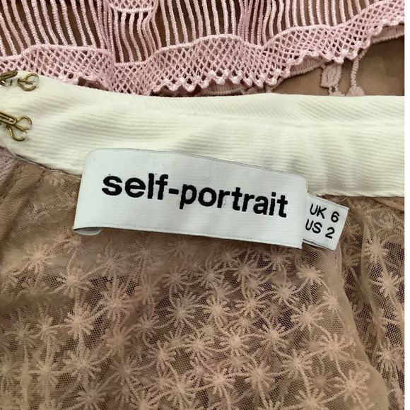 Self-Portrait Floral Vine Cape Mini Dress In Pink Nude Lace Size 2 - Picture 11 of 13